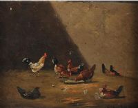 CHICKENS FEEDING by G. Lambert at Ross's Online Art Auctions