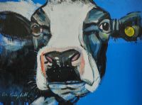 COW ON BLUE by Con Campbell at Ross's Online Art Auctions