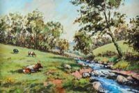 CATTLE BY THE GLENDUN RIVER by Nigel Allison at Ross's Online Art Auctions