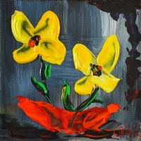 YELLOW FLOWERS & RED VASE by Michelle Carlin at Ross's Online Art Auctions