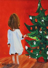 GIRL BY THE CHRISTMAS TREE by Michelle Carlin at Ross's Online Art Auctions