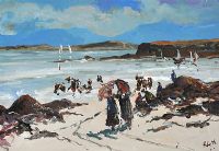 PARASOLS ON THE BEACH by Rachel Grainger Hunt at Ross's Online Art Auctions