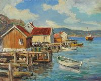 FISHING BOATS ON THE LAKE by S. Kyeiulf at Ross's Online Art Auctions