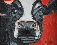 FUNKY COW ON RED by Con Campbell at Ross's Online Art Auctions