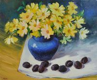 BLUE VASE & FLOWERS by Nikifor at Ross's Online Art Auctions