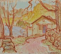 COTTAGE BY THE LAKE by Arthur A. Buchman at Ross's Online Art Auctions