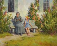 ON THE GARDEN BENCH by Russian School at Ross's Online Art Auctions