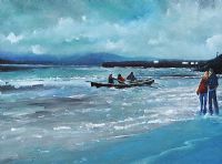 THE CURRACH LEAVES DOWNINGS PIER by Sean Lorinyenko at Ross's Online Art Auctions