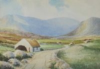 THATCHED COTTAGES, DONEGAL by Irish School at Ross's Online Art Auctions