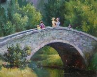 OLD STONE BRIDGE OVER THE RIVER by Russian School at Ross's Online Art Auctions