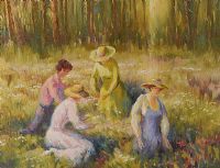 PICKING FLOWERS IN THE FOREST by Russian School at Ross's Online Art Auctions