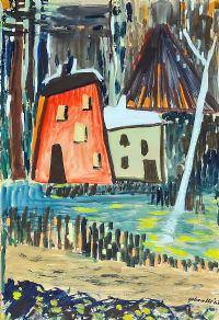 BUILDINGS BY THE RIVER by Gabrielle Wallace at Ross's Online Art Auctions