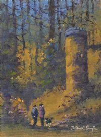 WALKING NEAR BENBURB CASTLE by Patrick Smyth at Ross's Online Art Auctions
