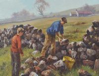 BUILDING THE STONE WALL by Donal McNaughton at Ross's Online Art Auctions