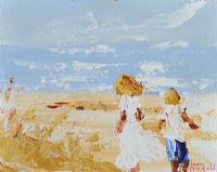 CHILDREN ON THE BEACH by Louise Mansfield at Ross's Online Art Auctions