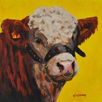 BULL ON YELLOW by Ronald Keefer at Ross's Online Art Auctions