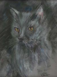 GREY CAT AT NIGHT by Lawrence Chambers at Ross's Online Art Auctions