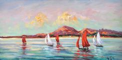 SAILING BOATS NEAR THE MOURNES by William Cunningham at Ross's Online Art Auctions