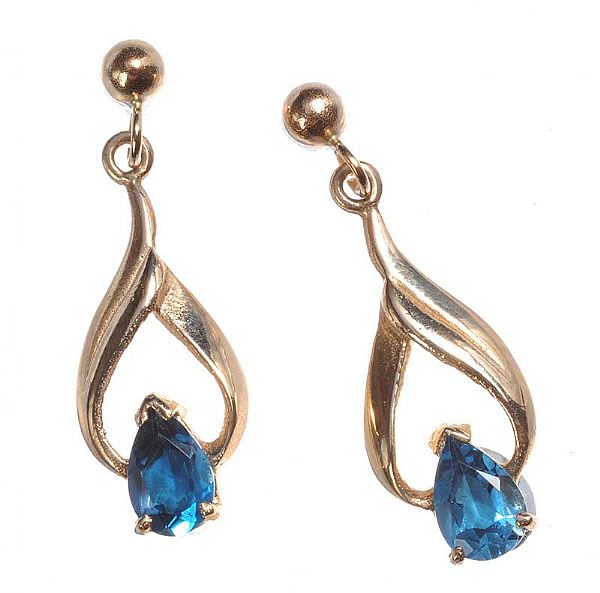 9CT GOLD AND BLUE TOPAZ DROP EARRINGS