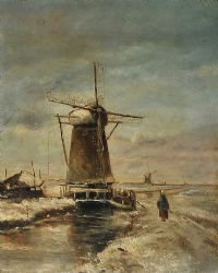 WINDMILL IN WINTER by 19th Century Dutch School at Ross's Online Art Auctions