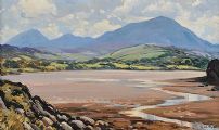 ACROSS THE LACKAGH ESTUARY TOWARDS MUCKISH & ERRIGAL by Charles Caldwell at Ross's Online Art Auctions