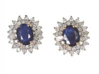 14CT GOLD SAPPHIRE AND DIAMOND CLUSTER EARRINGS at Ross's Online Art Auctions