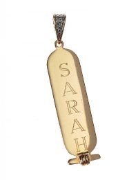 9CT GOLD AND DIAMOND PENDANT IN AN EGYPTIAN STYLE ENGRAVED WITH THE NAME 'SARAH' at Ross's Online Art Auctions