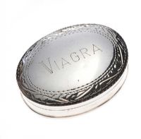 STERLING SILVER ENGRAVED 'VIAGRA' PILL DISH at Ross's Online Art Auctions
