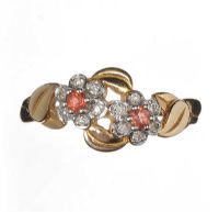 14CT GOLD GARNET AND DIAMOND FLORAL CLUSTER RING at Ross's Online Art Auctions