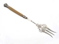 ENGRAVED SILVER-PLATED MEAT FORK WITH BONE HANDLE at Ross's Online Art Auctions