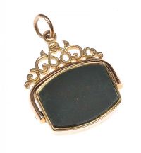 9CT GOLD SWIVEL FOB SET WITH BLOODSTONE AND AGATE at Ross's Online Art Auctions