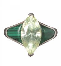 SILVER MALACHITE AND CRYSTAL RING at Ross's Online Art Auctions