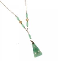 9CT GOLD JADE AND PEARL NECKLACE at Ross's Online Art Auctions