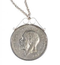 1935 CROWN WITHIN A STERLING SILVER PENDANT MOUNT AND CHAIN at Ross's Online Art Auctions
