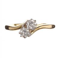 18CT GOLD AND DIAMOND TWO STONE TWIST RING at Ross's Online Art Auctions