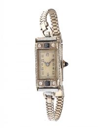 18CT WHITE GOLD GEM-SET LADY'S COCKTAIL WATCH AND 12CT WHITE GOLD-PLATED METAL MESH BRACELET at Ross's Online Art Auctions