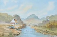 COTTAGE BY THE SHIMNA RIVER, COUNTY DOWN by Robert B. Higgins at Ross's Online Art Auctions