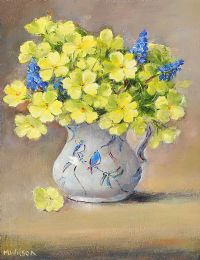 PRIMROSES WITH MUSCARI by Marjorie Wilson at Ross's Online Art Auctions