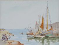 FISHING BOATS IN THE HARBOUR by Irish School at Ross's Online Art Auctions