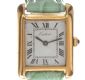 CARTIER 18CT GOLD-PLATED METAL-CASED LADY'S WRIST WATCH WITH REPLACEMENT LEATHER STRAP at Ross's Online Art Auctions