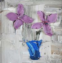 PURPLE FLOWERS IN A BLUE VASE by Colin Flack at Ross's Online Art Auctions