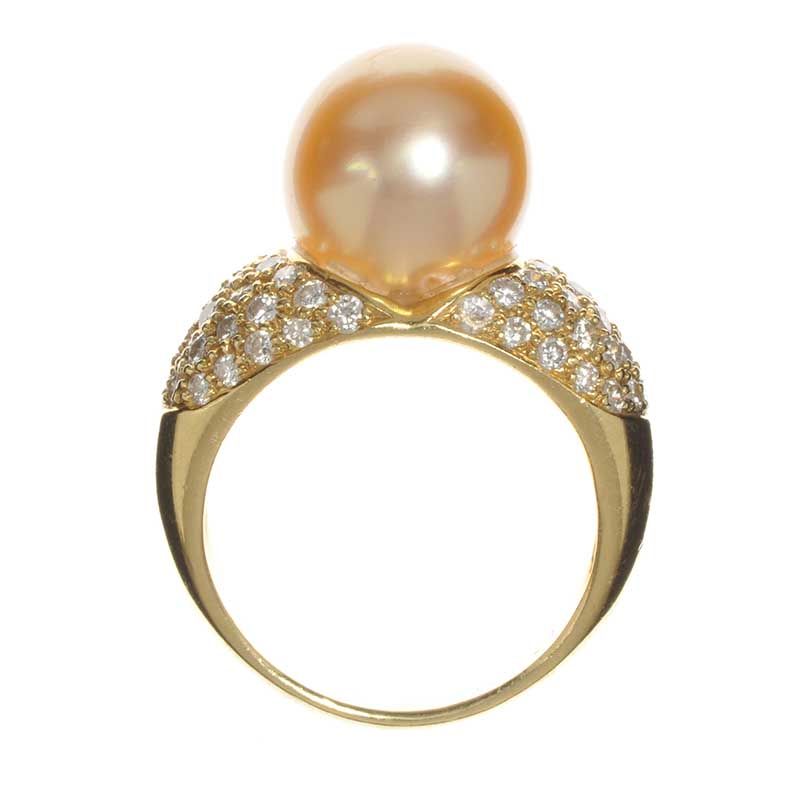 18CT GOLD GOLDEN SOUTH SEA PEARL AND DIAMOND RING