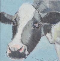 COW ON BLUE by Con Campbell at Ross's Online Art Auctions
