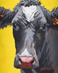 COW ON YELLOW by Ronald Keefer at Ross's Online Art Auctions