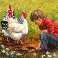 FEEDING CHICKENS by Ronald Keefer at Ross's Online Art Auctions