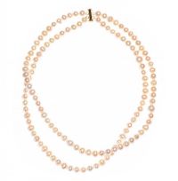 DOUBLE STRAND OF FRESHWATER PEARLS WITH A GOLD-TONE METAL CLASP at Ross's Online Art Auctions