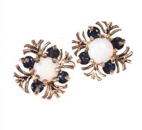 9CT GOLD OPAL AND SAPPHIRE CLUSTER EARRINGS at Ross's Online Art Auctions