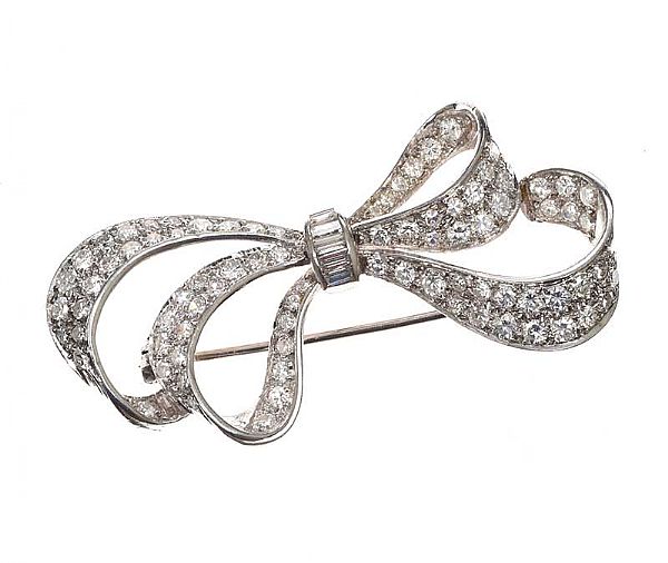 Howard's Estate Collection Antique Platinum Diamond Bow Brooch