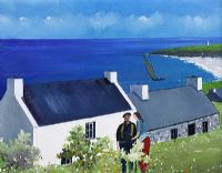 IRISH COTTAGES FACING THE BLUE ATLANTIC by Sean Lorinyenko at Ross's Online Art Auctions