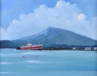 SHIP DOCKED AT DOWNINGS PIER by Sean Lorinyenko at Ross's Online Art Auctions